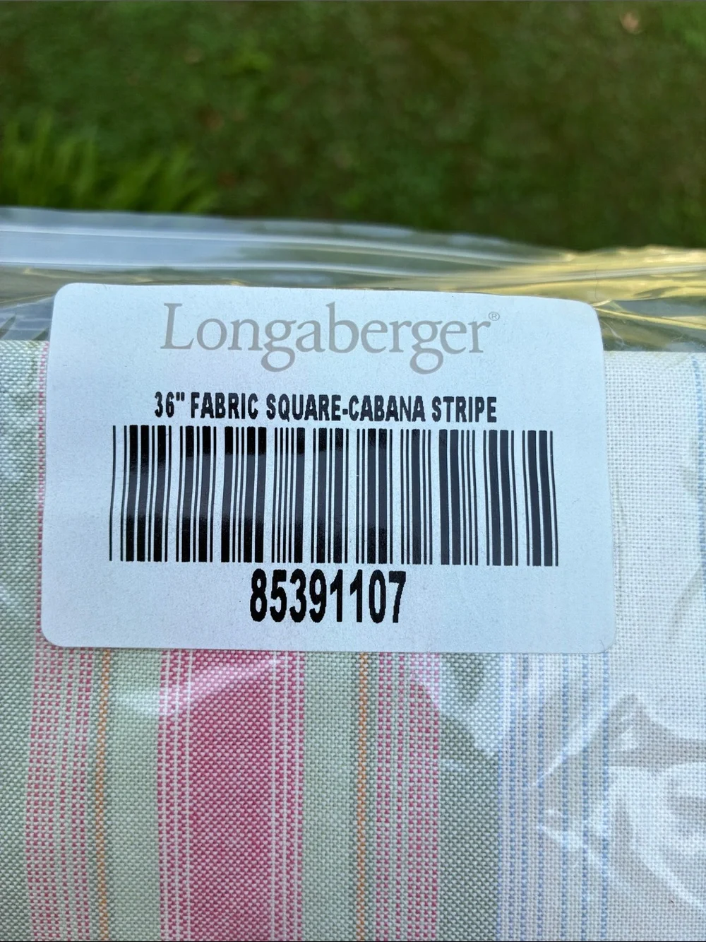 Longaberger 36” Cabana Stripe Fabric Square - Pink, Green & Cream SMELLS MUSTY